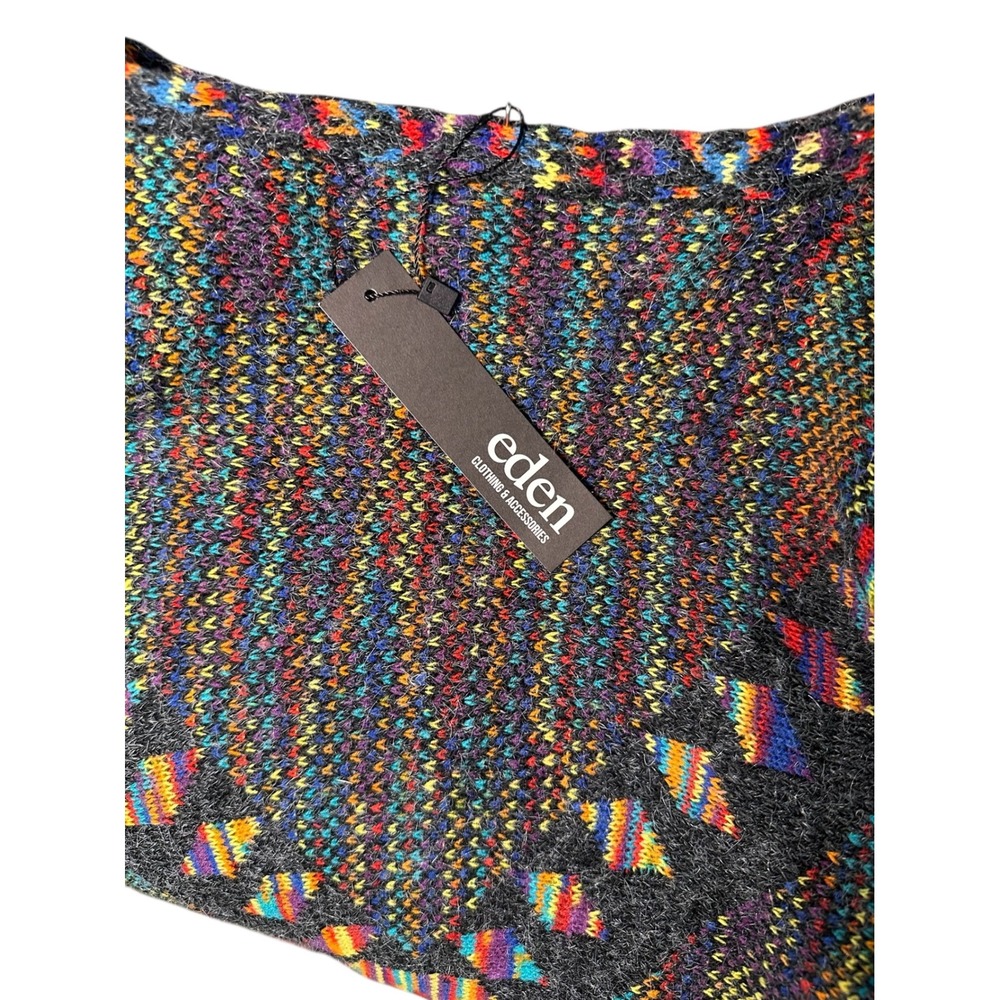 3/$20 Colorful Knit Fringe Poncho Cape Bohemian Festival Cover Up Women New - Picture 4 of 5